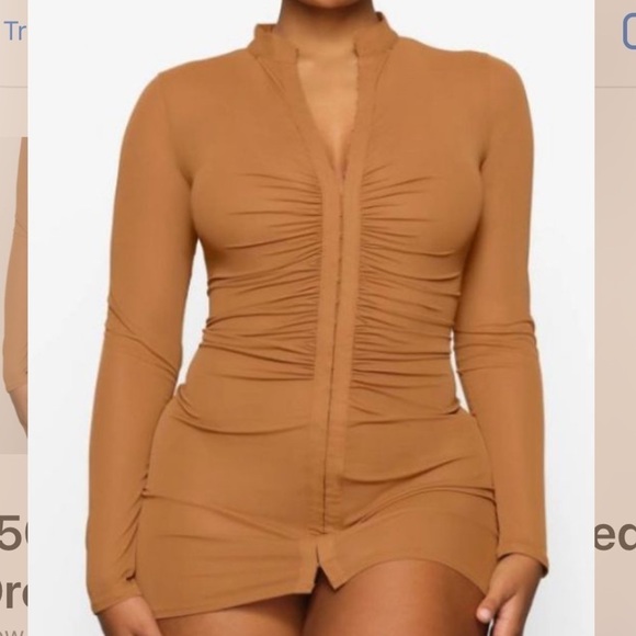 New Skims Long Sleeve Rouched Mesh Mini Dress ochre cover up swim dress size 2X - Picture 1 of 7